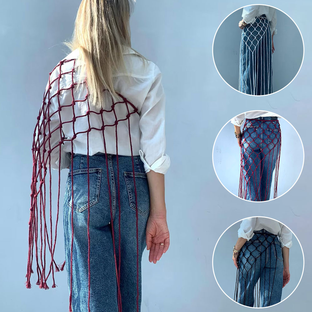 Ethnic Fashion House - Bohemian Hollow Net Tassel Scarf Shawl