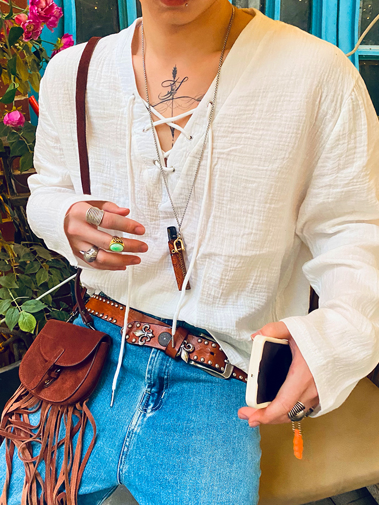 Urban Ethnic Fashion - Buddybody Ethnic Loose V-Neck Design Sense